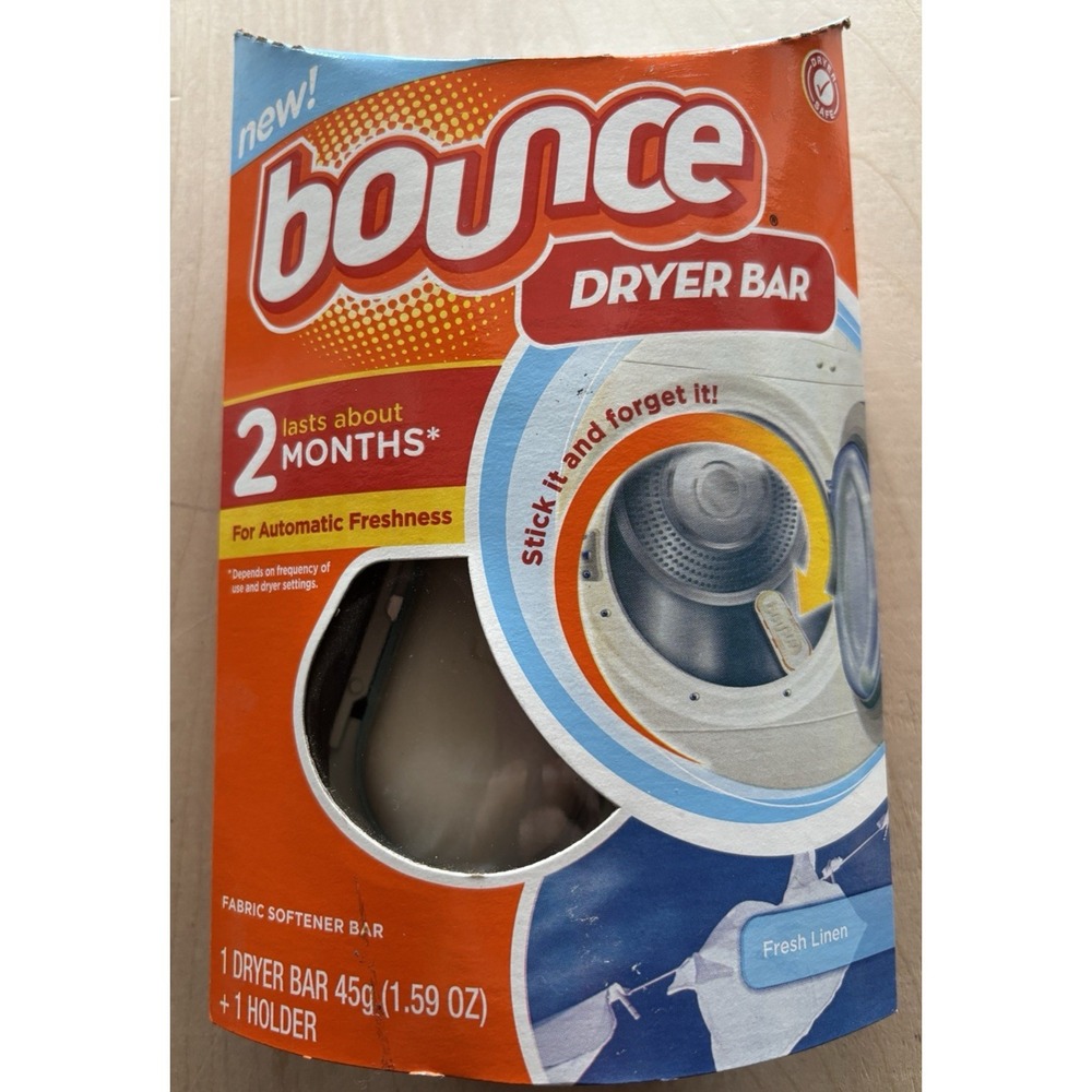 Bounce Dryer Bar NIP New 1 Bar + 1 Holder Discontinued Fresh Linen Scent